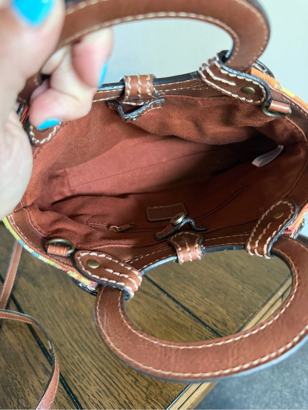 Vintage Fossil Canvas Boho Purse Multicolor Striped Bag Leather Shoulder Bag - Picture 13 of 15